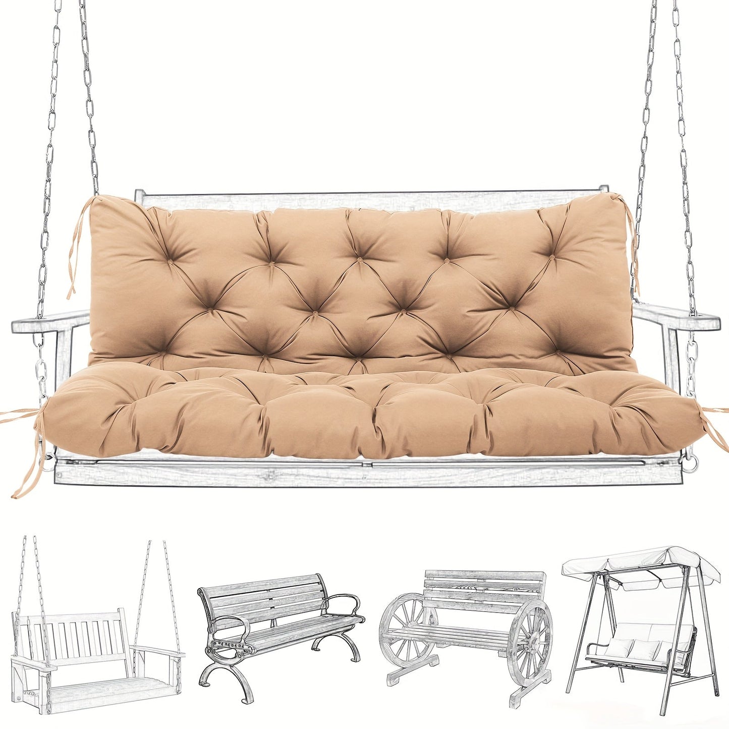 Outdoor Swing Cushion shown in the Khaki, 60 x 40 x 5 inches option