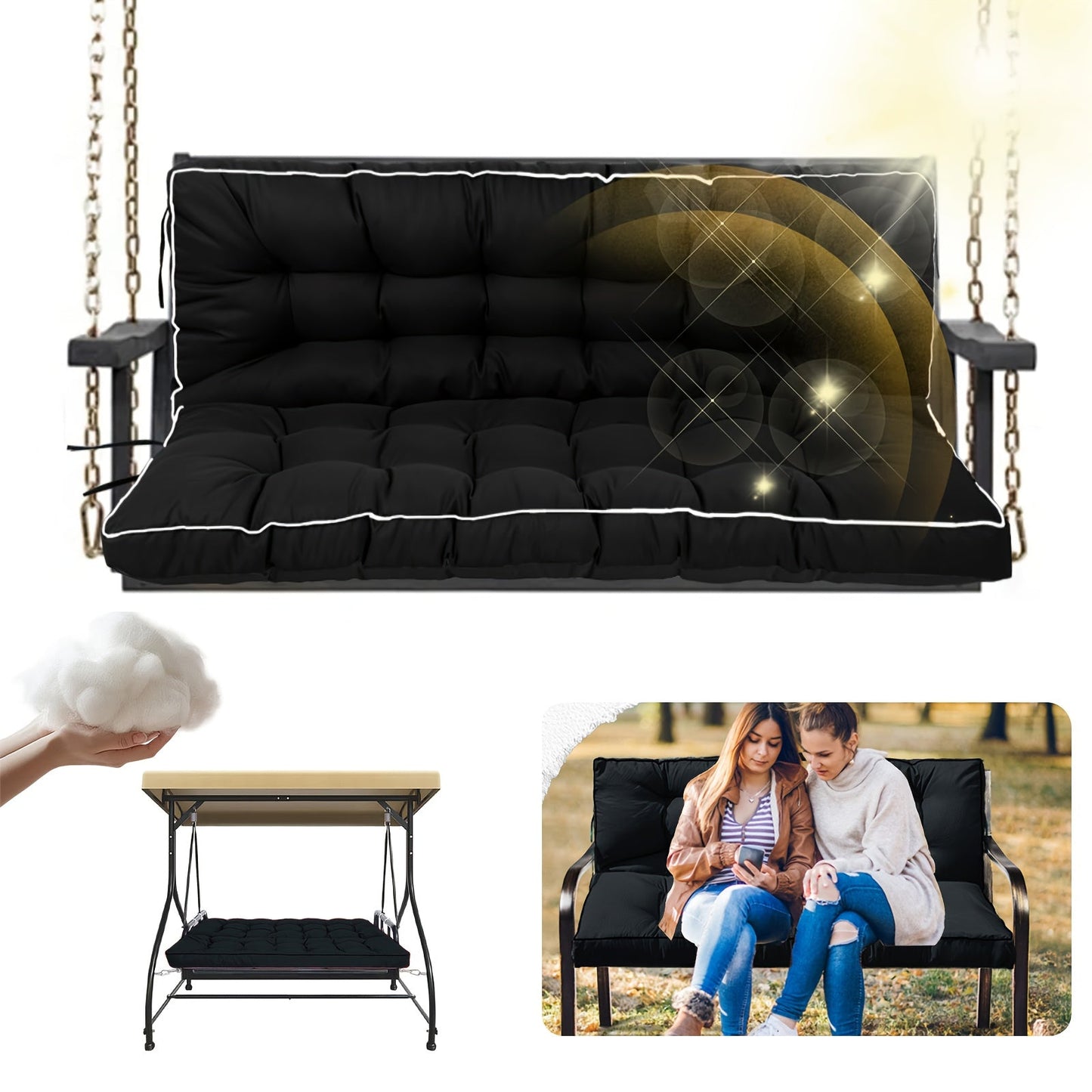 Patio Cushion shown in the Black (New 1.97inch thick) option
