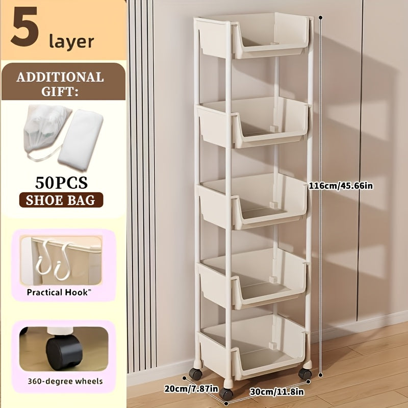 Shoe Rack shown in the 5-Layer + 50pcs shoe bag option
