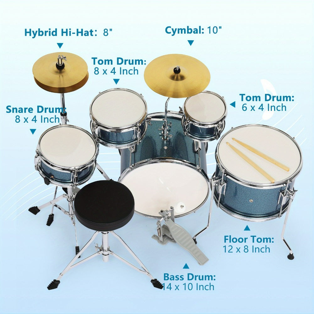 5-Piece Beginner Acoustic Drum Set with Stool, Pedal, Sticks and Wrench detail image - detail view 6