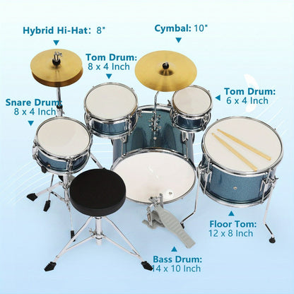 5-Piece Beginner Acoustic Drum Set with Stool, Pedal, Sticks and Wrench detail image - detail view 6