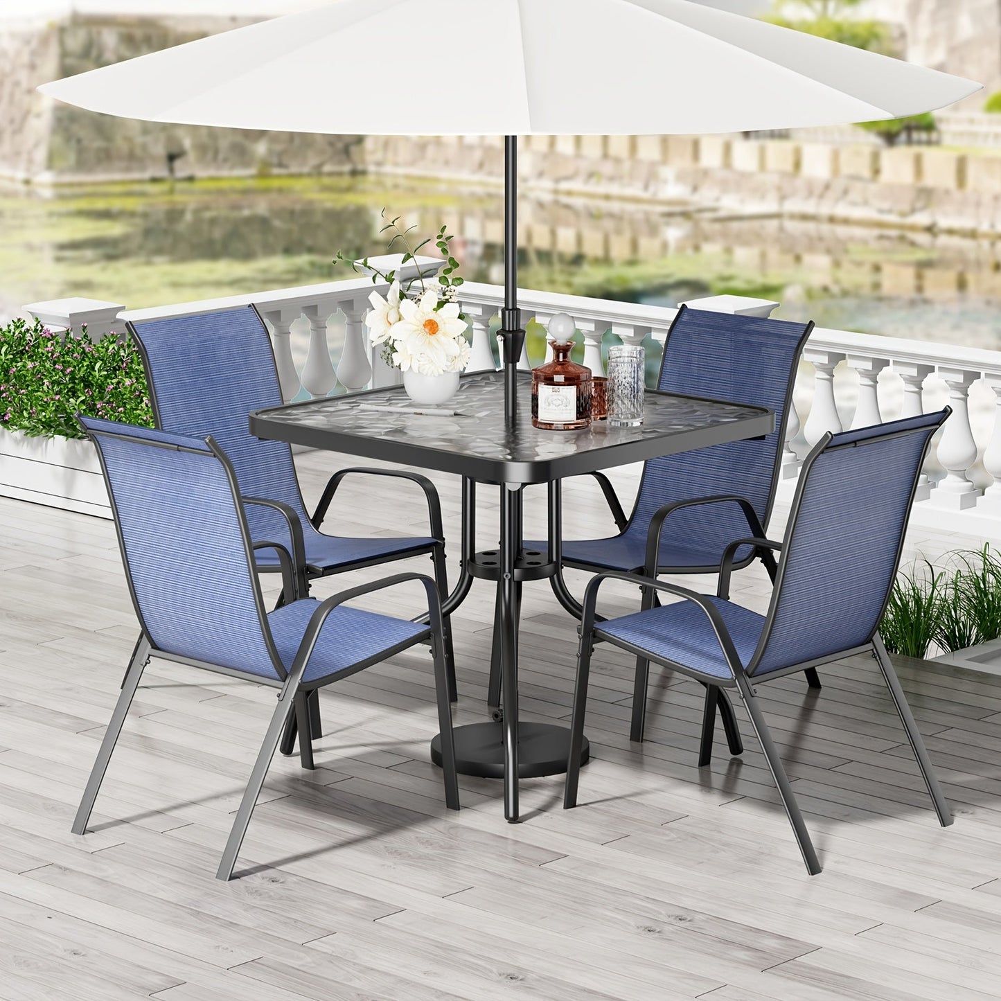 Patio Dining Set shown in the Dark Blue option