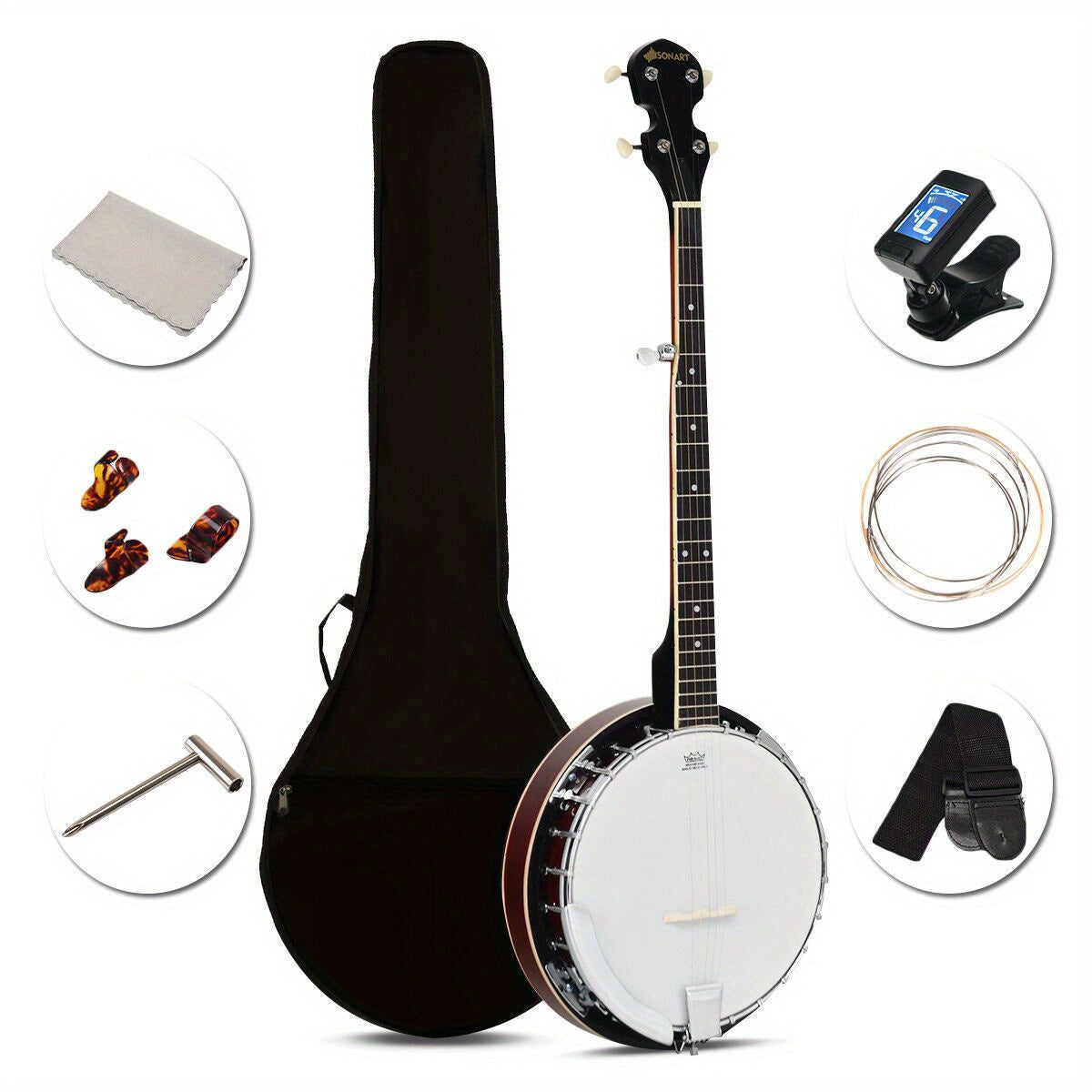 5-String Closed-Back Banjo shown in the Black,White option