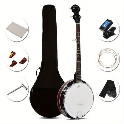 5-String Closed-Back Banjo, 24-Bracket Beginner Instrument with Case detail image - detail view 12