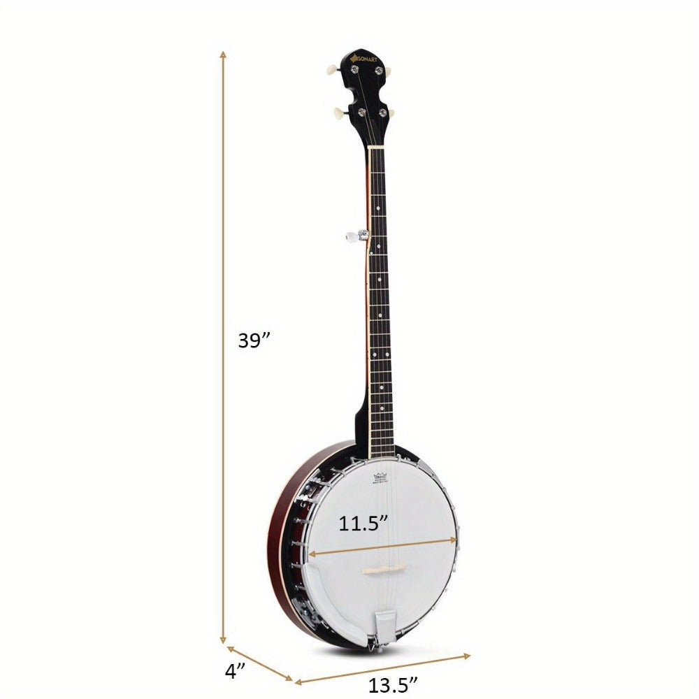 5-String Closed-Back Banjo, 24-Bracket Beginner Instrument with Case detail image