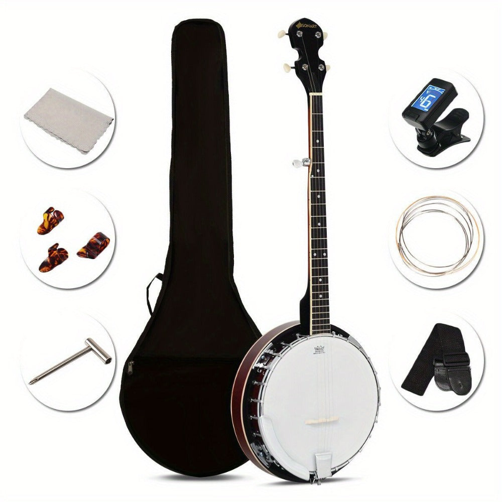 5-String Closed-Back Banjo, 24-Bracket Beginner Instrument with Case detail image - detail view 3