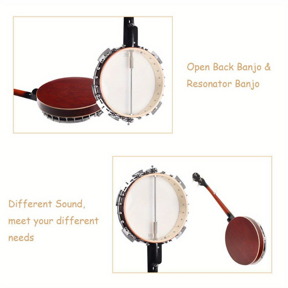 5-String Closed-Back Banjo, 24-Bracket Beginner Instrument with Case detail image - detail view 7