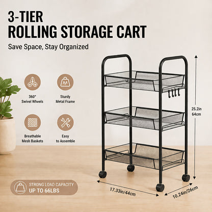 Storage Cart shown in the Black Three Layers option