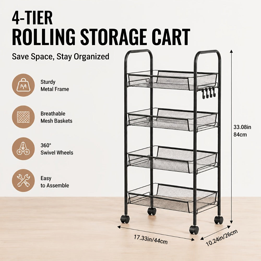 5-Tier 360° Rotating Storage Cart with 360° Swivel for Bathroom detail image - detail view 3