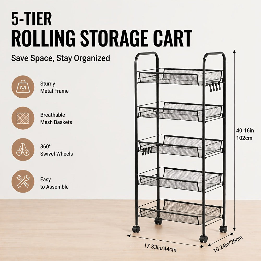 5-Tier 360° Rotating Storage Cart with 360° Swivel for Bathroom detail image - detail view 7