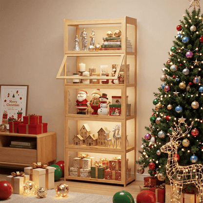 Display Cabinet, 5-Tier Curio with Acrylic Doors & Bamboo Frame - Collectibles Showcase shown in the main product view