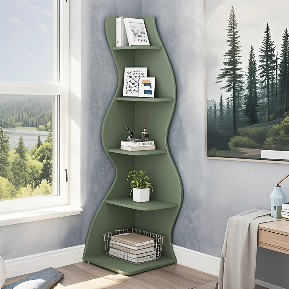 Corner Shelf, 5-Tier with Seagrass-Inspired Design - Modern Freestanding Corner Bookcase & shown in the main product view