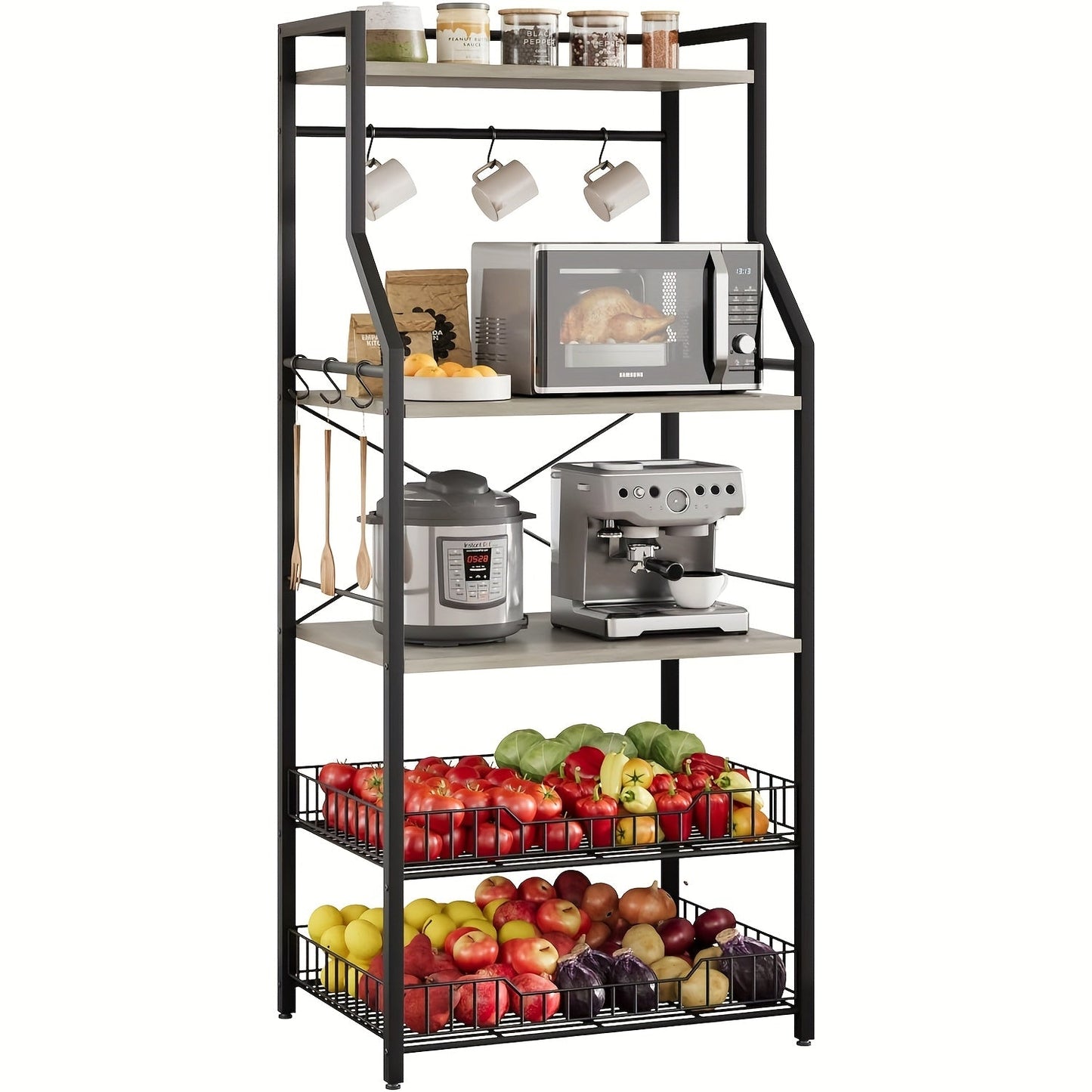 Kitchen Storage and Bakers Racks shown in the Black+Gray option