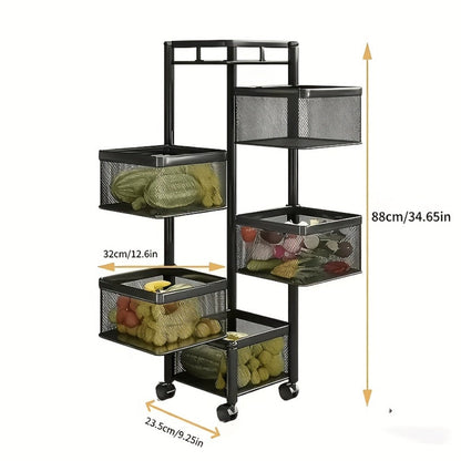 5-Tier Rolling Storage Rack with Rolling Wheels for Organized Everyday Storage in Bathroom detail image - detail view 3