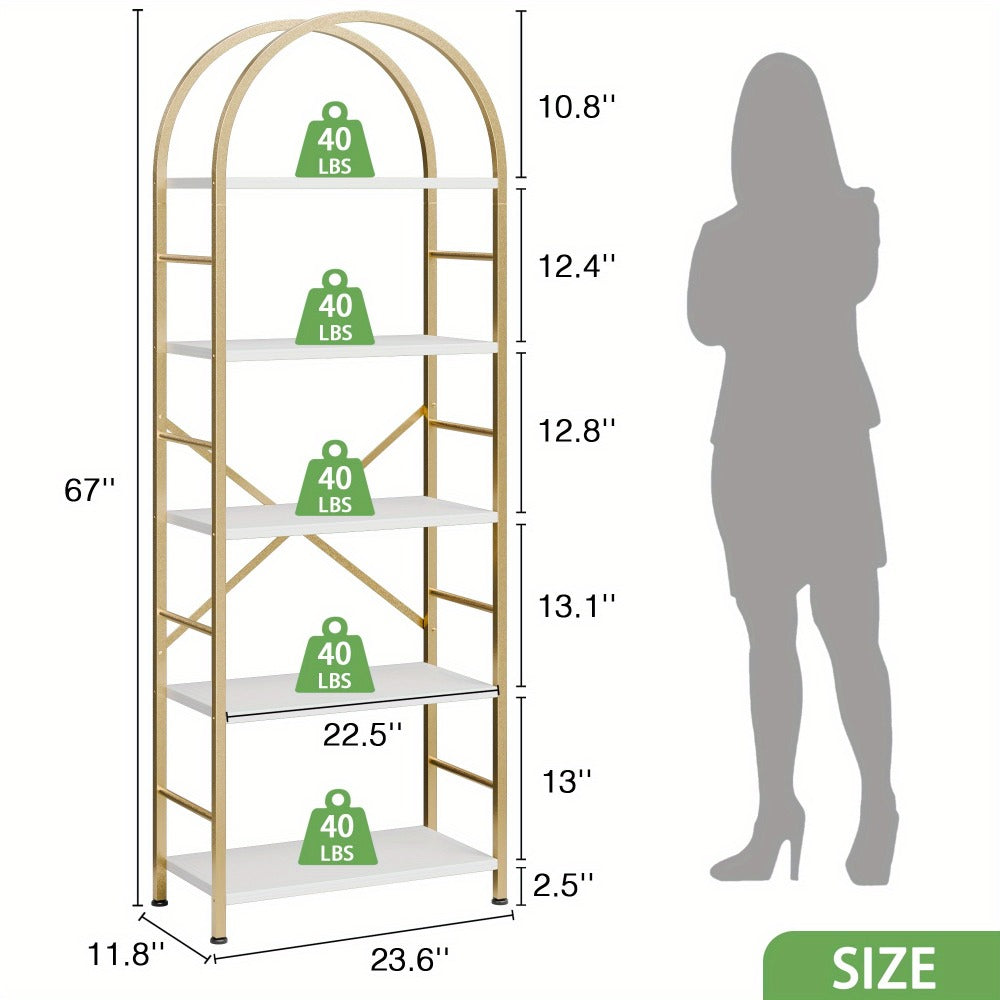 5-Tier Tall Bookshelf, Display Storage Shelf for Organized Everyday Storage in Bedroom detail image - detail view 3