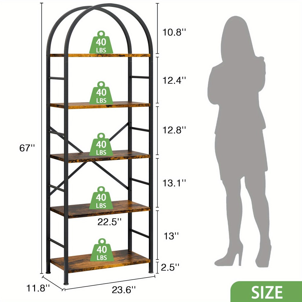 5-Tier Tall Bookshelf, Display Storage Shelf for Organized Everyday Storage in Bedroom detail image - detail view 5