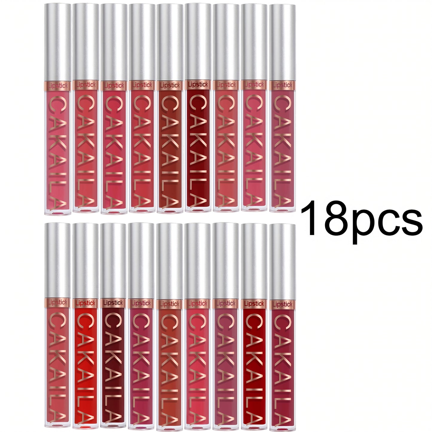 18-Piece Matte Liquid Lipstick Collection with Numbered Shades, Slim 10cm Tubes and Silver Caps