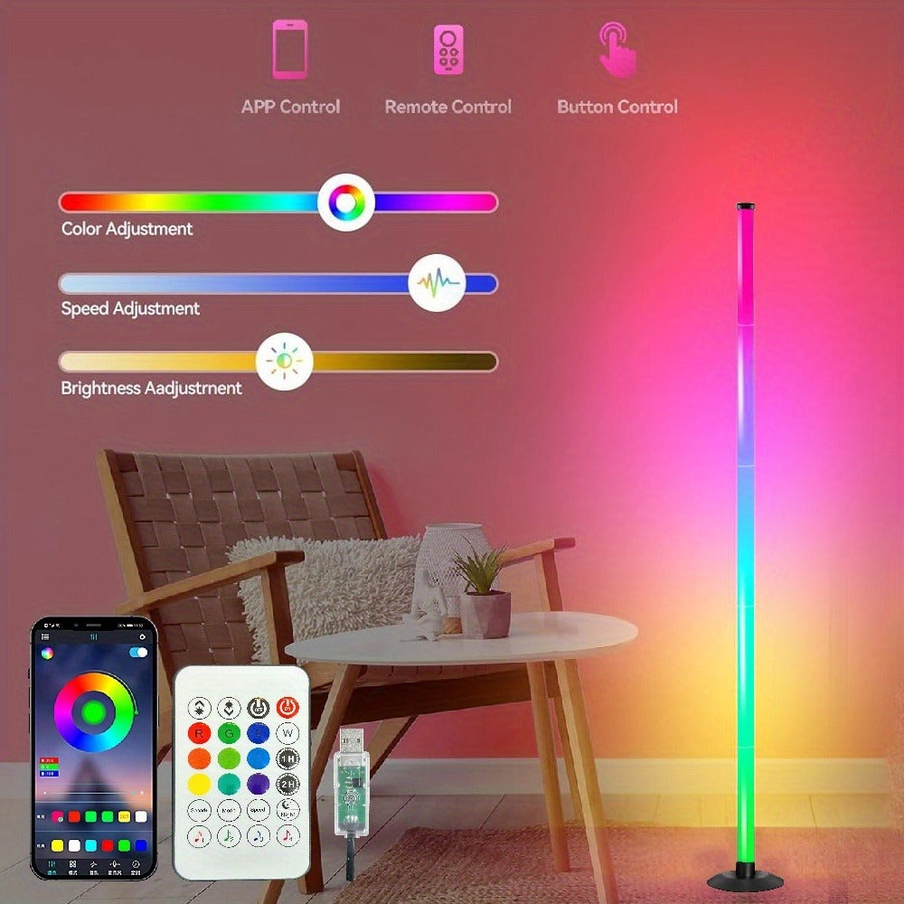 RGBICB Segmented Floor Light Bar with Gradient and Multicolor Modes, Round Base, App and Remote Controls, and One- or Two-Lamp Options
