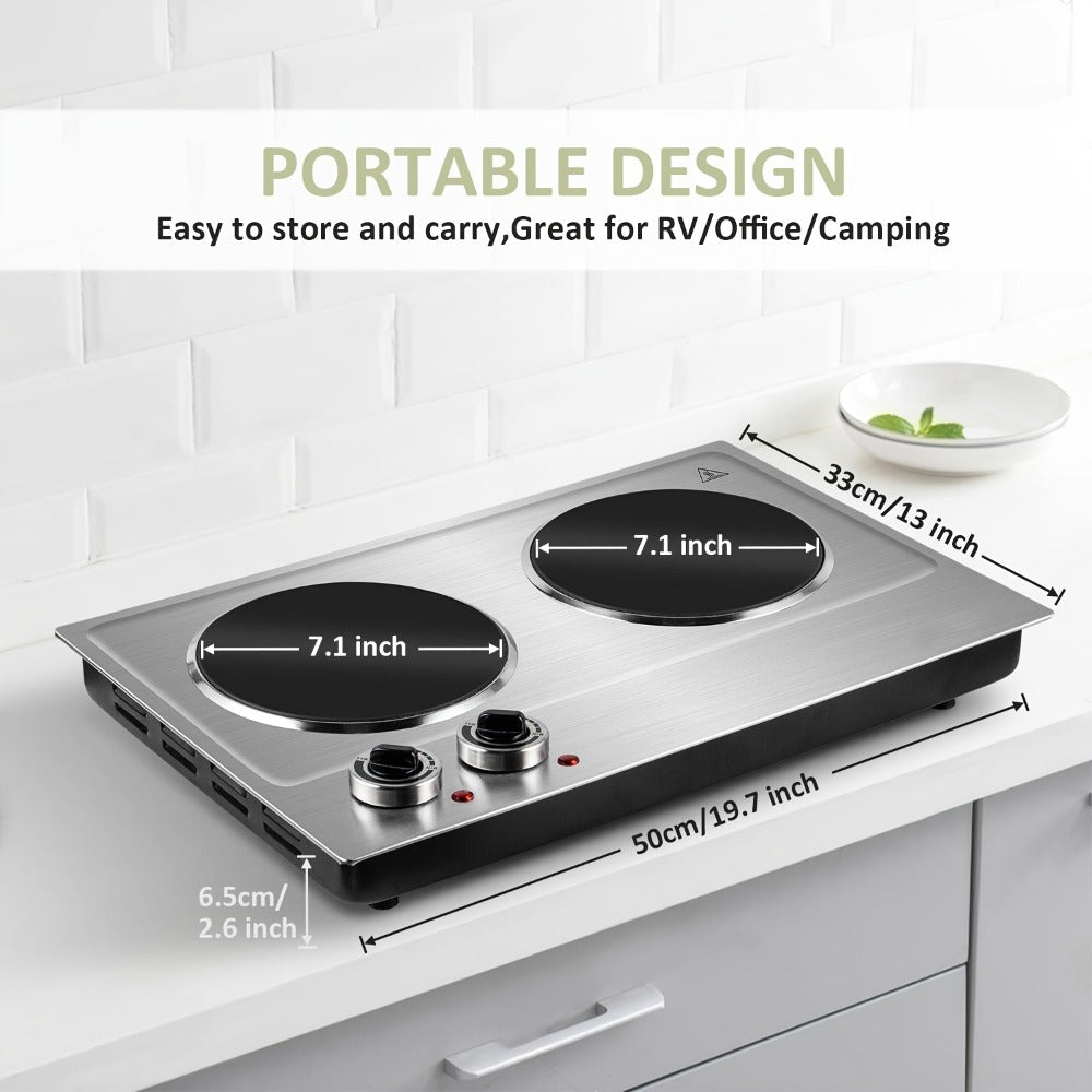 Electric Infrared Cooktop Double Burner Hot Plate, 1800W Portable Dual Temperature Control, Easy-Clean Smooth Surface