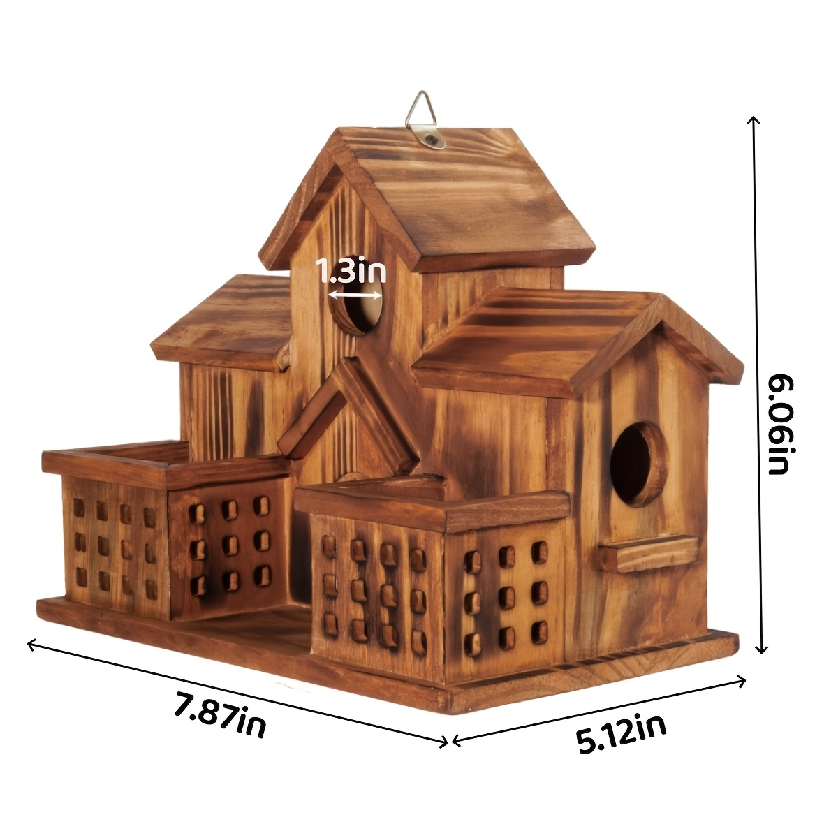 Hummingbird House Outdoor Large Birdhouse with Feeder, 3-Hole Natural Handmade Wood Bird House for Bluebird, Backyard Garden Decor