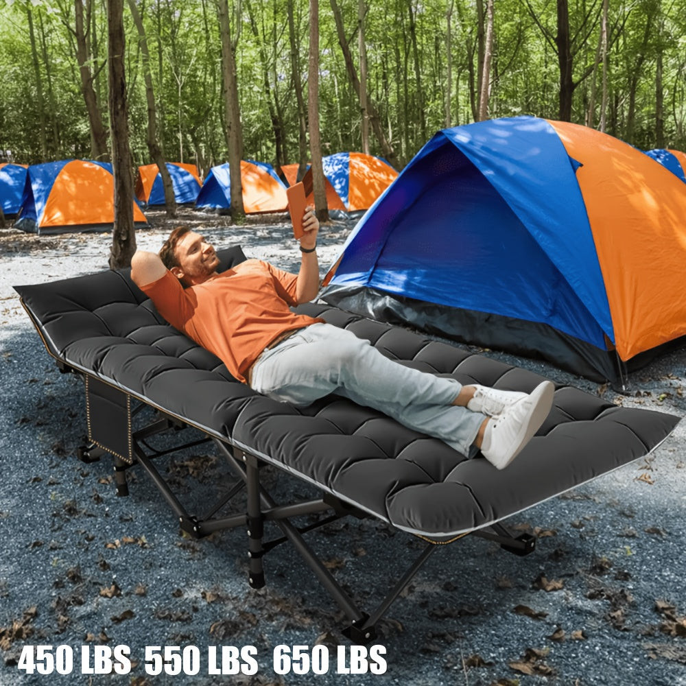 Folding Camping Cot Bed for Adults – Heavy Duty Double Layer Oxford Portable Camp Cot with Soft Pad & Carry Bag for Camping, Beach