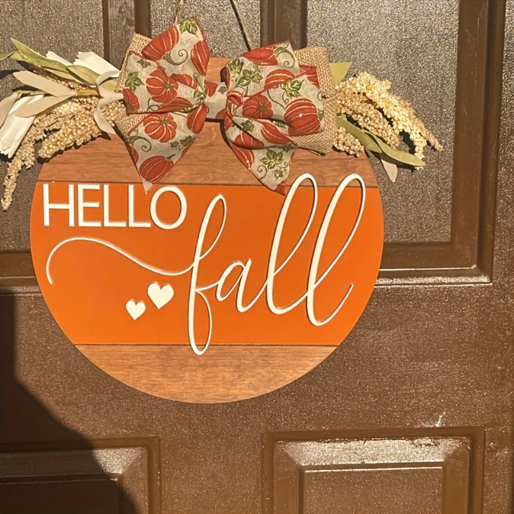 Hello Fall 3D Door Hanger – Autumn Harvest Pumpkin Wheat Bow Fall Wreath Door Sign Seasonal Home Decor