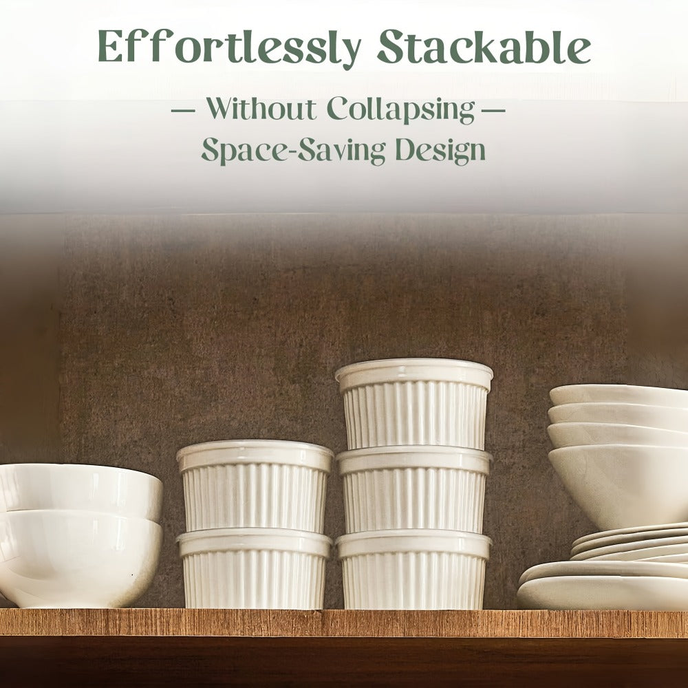 Souffle Dishes Set of 6 Porcelain Ramekins with Lids 8oz Creme Brulee Cups Custard Cups for Entryways, Bedrooms and Living Spaces