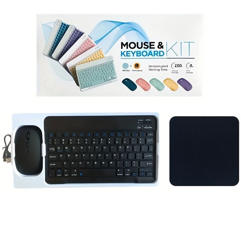 4-in-1 Wireless Keyboard and Mouse Set with Mouse Pad Quiet Rechargeable 2.4G USB Receiver for PC Laptop Tablet Phone Smartphone