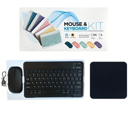 4-in-1 Wireless Keyboard and Mouse Set with Mouse Pad Quiet Rechargeable 2.4G USB Receiver for PC Laptop Tablet Phone Smartphone