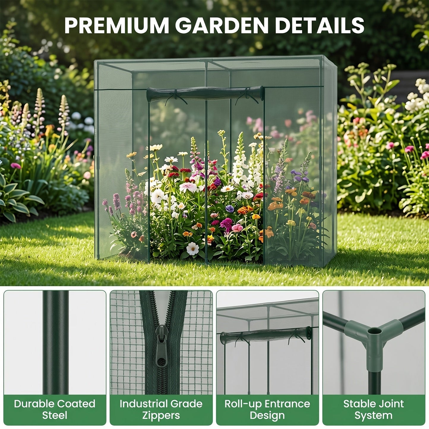 Plant Protection Tent Crop Cage with Zippered Door & Square Frame, Raised Garden Bed Cover Wind-Resistant for Outdoor Vegetables