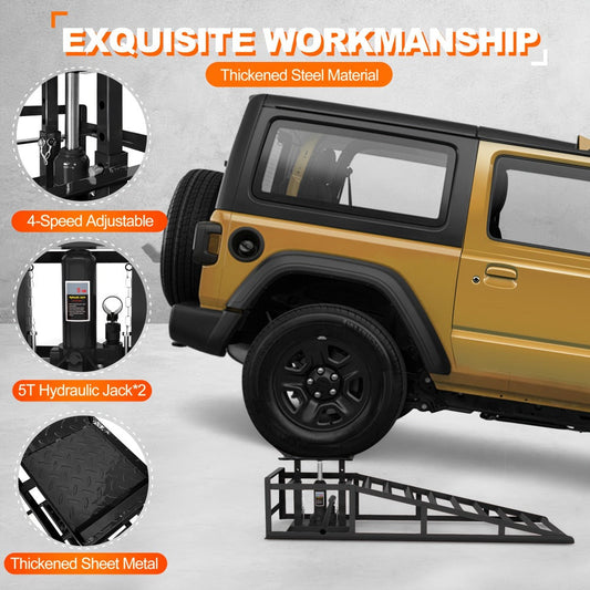 Hydraulic Car Ramps 2-Pack 5T High Lift Vehicle Wheel Ramps for Oil Change Tire Service for Entryways, Bedrooms and Living Spaces