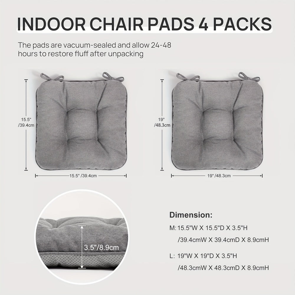Memory Foam Chair Cushions 4/8 Pack, Non-Slip Seat Pads for Dining Chairs, Kitchen, Office & Patio – Indoor Outdoor Chair Pads M/L Size