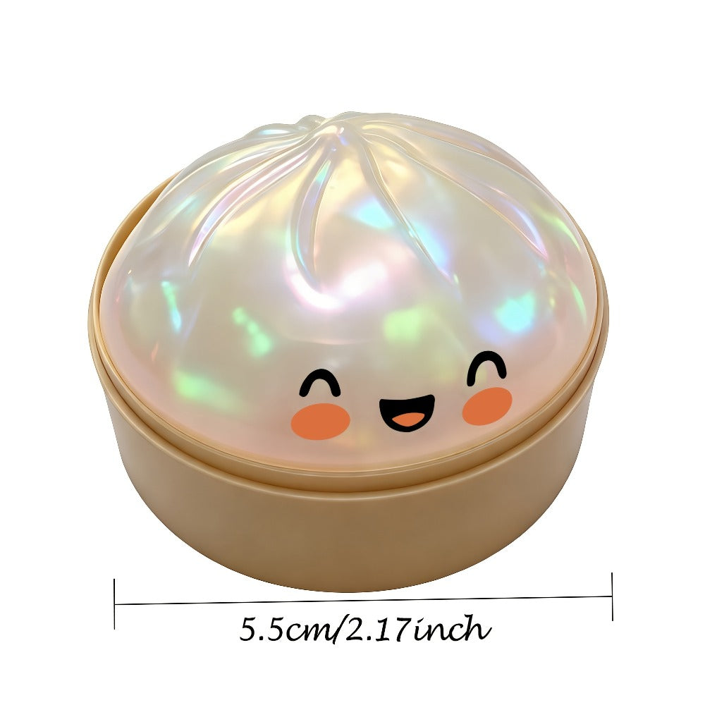 Three-Piece Random Glitter Dumpling Squishy Set with Stretchy Figures in Steamer-Style Containers