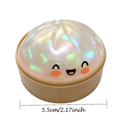 Three-Piece Random Glitter Dumpling Squishy Set with Stretchy Figures in Steamer-Style Containers