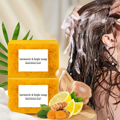 Turmeric Soap Handmade Bar, Lemon, Quercetin & Vitamin E Natural Soap with Olive Oil, Deep Cleansing &