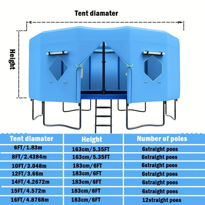 Trampoline Tent Canopy with Windows & Sun Protection – Fits 6/8/10/12/14/15/16ft Round Trampoline, Straight Pole Compatible