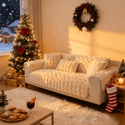 Sofa Cover Bubble Faux Rabbit Fur Panels with Silicone-Dot Backing for Seat, Armrest or Backrest