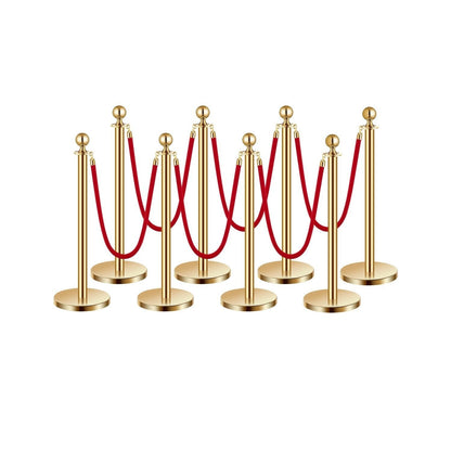 Stanchion Posts with Red Velvet Rope Set – Gold Crowd Control Barrier, for Home, Office and Event Organization