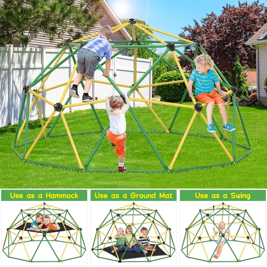 10FT Kids Climbing Dome with Hammock Swing Disc Swing Backyard Jungle Gym Steel Frame Outdoor Play Equipment 1000 LBS Capacity Gift for Boys