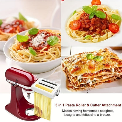 Pasta Maker Attachment for Stand Mixer, 3-in-1 Stainless Steel Noodle Making Kit for Homemade Spaghetti & Fettuccine