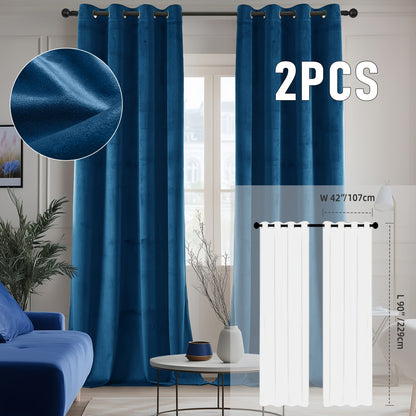 Velvet Room Darkening Curtains 2 Panels, Grommet Top Thermal Insulated Soundproof Blackout Curtains for Living Room Bedroom