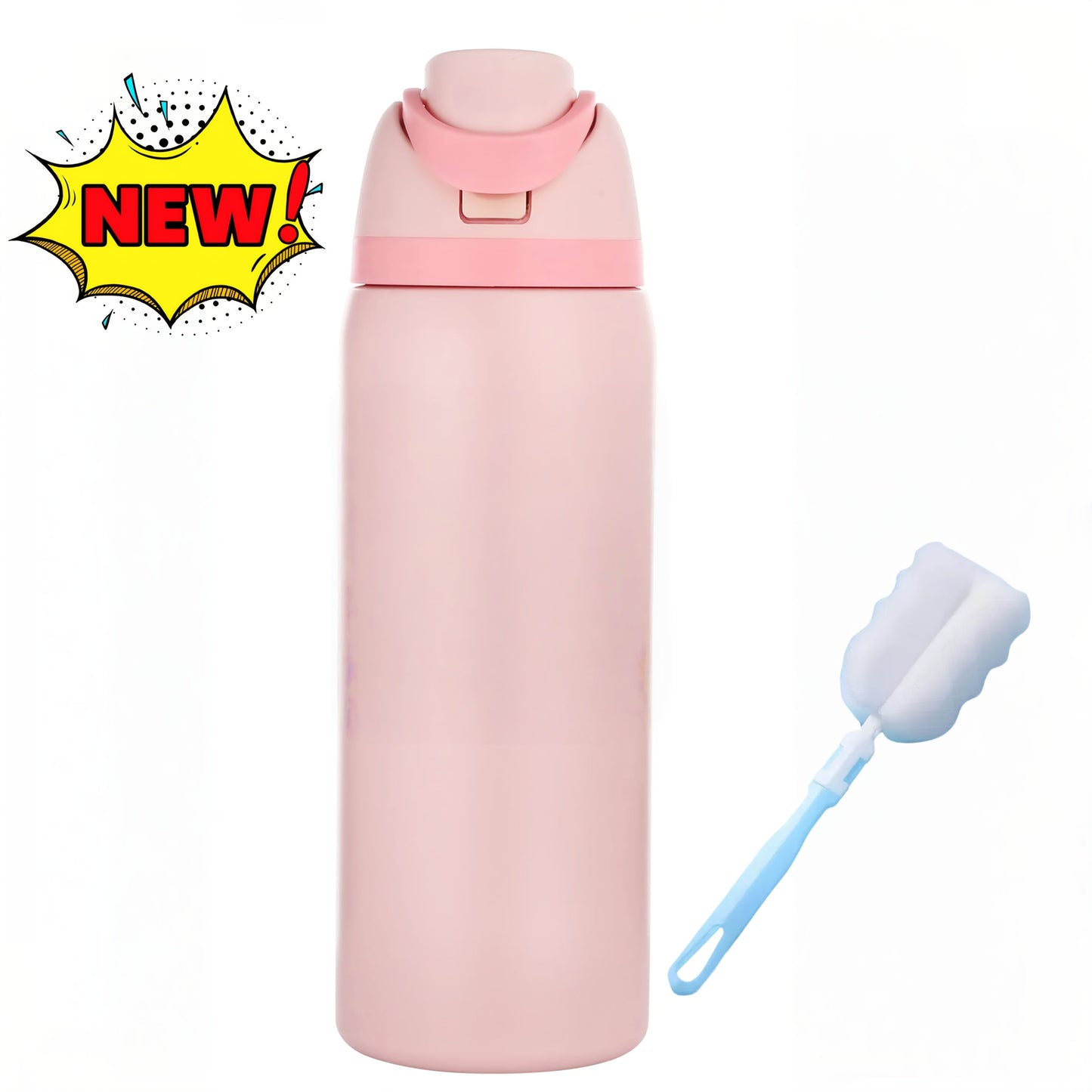 32oz Stainless Steel Water Bottle with Flip-Up Drinking Spout, Cleaning Brush and Five Solid Colors