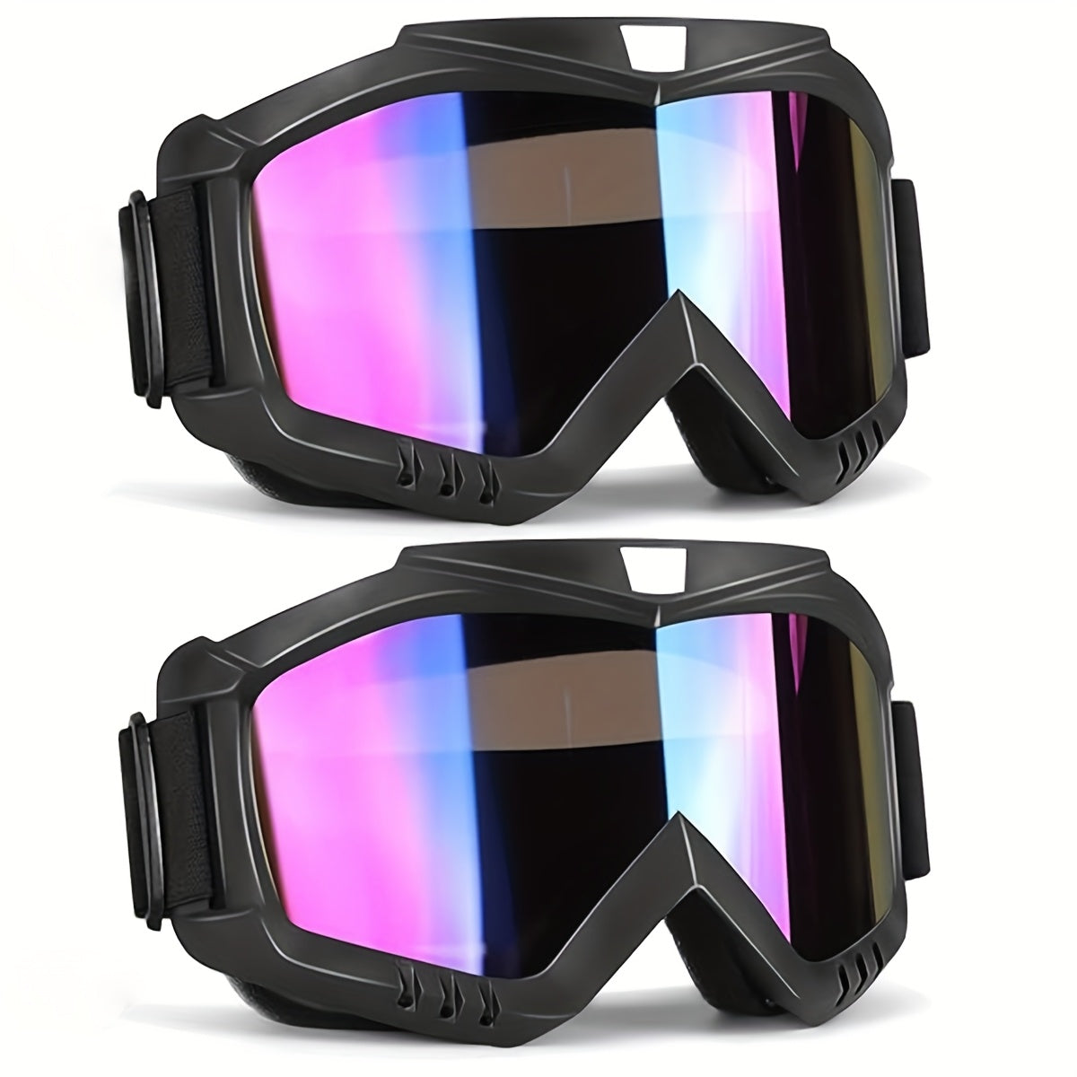 Two-Piece Black-Frame Ski Goggle Sets in Three Colorful, Gray and Transparent Lens Pairings