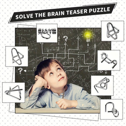 Metal Brain Teaser Puzzle Set 50 Pack, Golden Unlock Iron Chain Link Toys, Nine Rings Kongming Lock