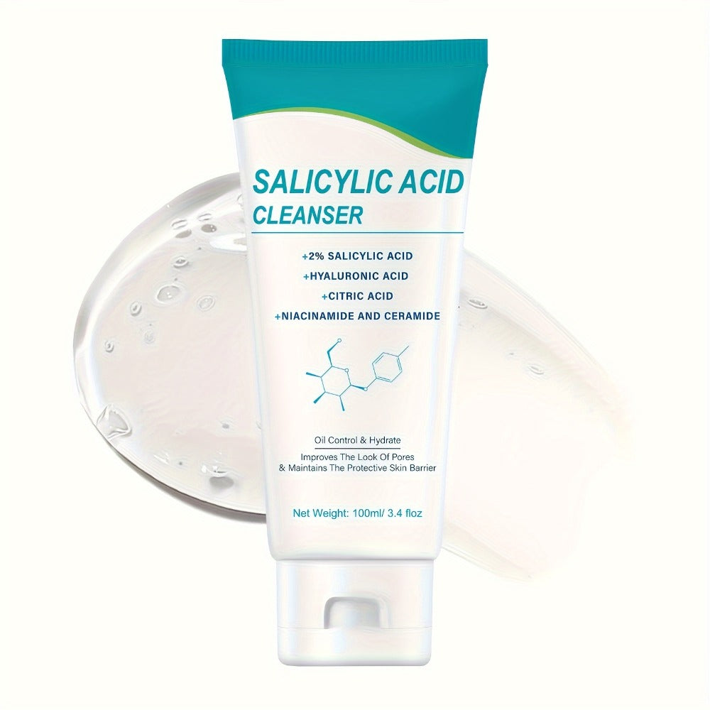 Salicylic Acid Facial Cleanser Gel, Deep Cleansing & with Hyaluronic Acid, Non-Comedogenic, Paraben-Free