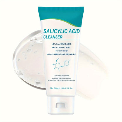 Salicylic Acid Facial Cleanser Gel, Deep Cleansing & with Hyaluronic Acid, Non-Comedogenic, Paraben-Free