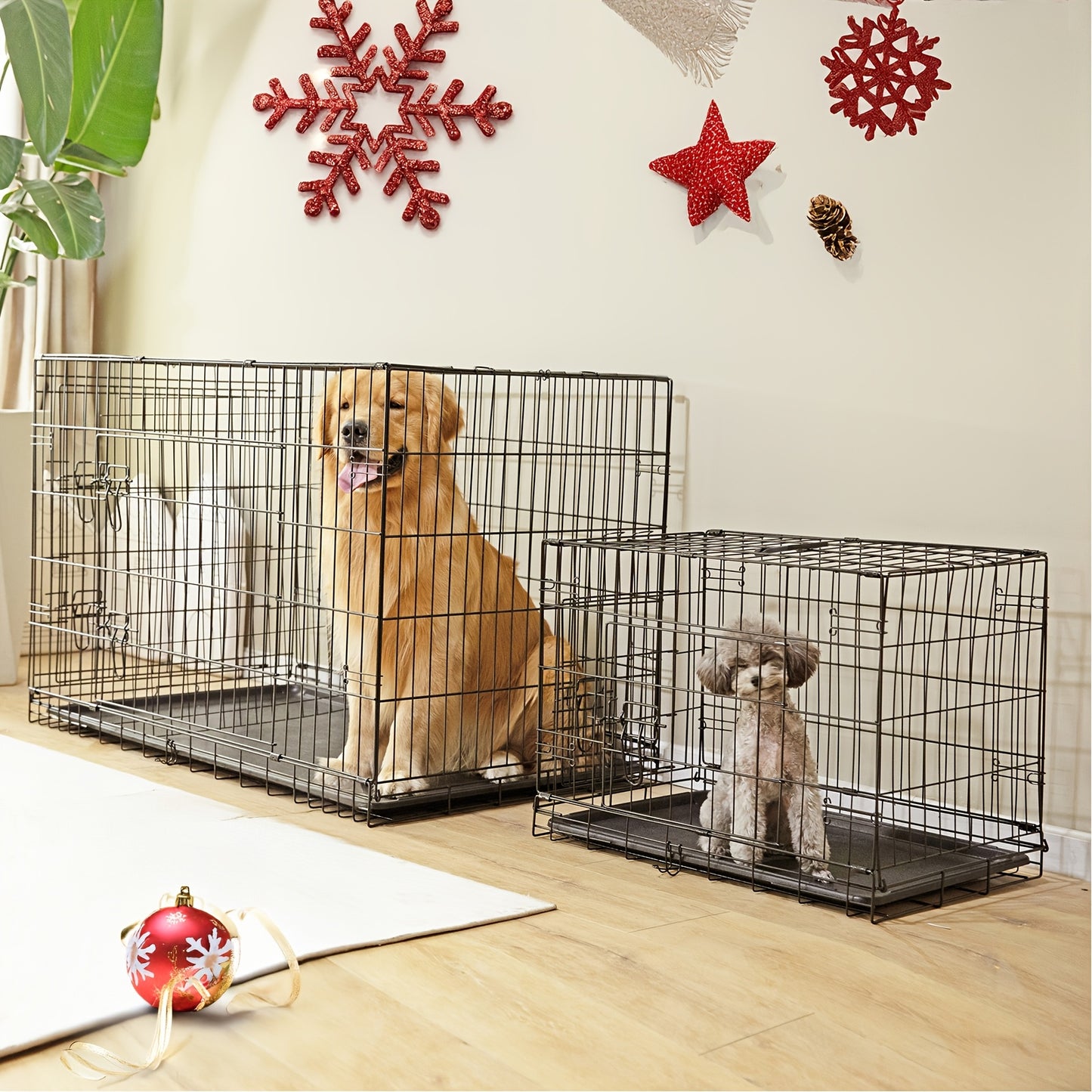 Dog Crate with Divider Panel & Double Door – Folding Metal Wire Dog Cage with Leak-Proof Tray, Indoor Outdoor Travel Pet Kennel