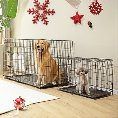 Folding Wire Dog Crate with Divider, Pull-Out Tray, Two Doors and Five Sizes from 24.41 to 48.4 Inches