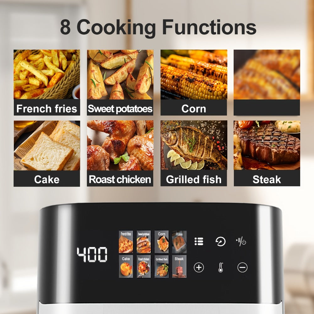 6 Quart Air Fryer with 8 Preset Functions – 6-in-1 Large Capacity Air Fryer Oven with Smart Cook Program, Stainless Steel Rack