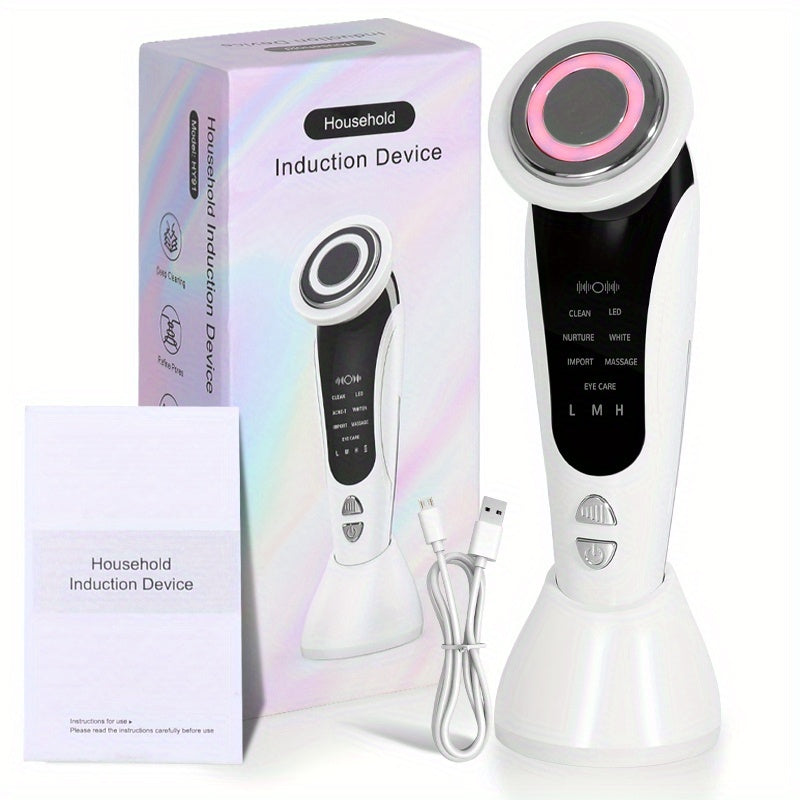 4-in-1 LED Face Neck Massager USB Powered Vibration Facial Lifting Device - Handle Portable Beauty Tool for Home or Salon Spa Use